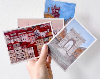 Postcard | Rua Augusta Arch, Lisbon, Portugal | Print of Original Painting