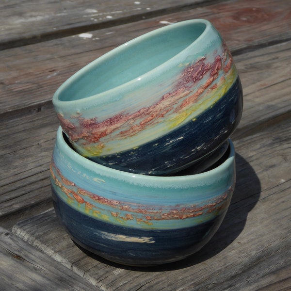 Cloudy Winter Sunset Dreams Large Tea Bowl Series Version 7 Matcha Bowl, Fruit Bowl, Cereal Bowl, Handmade in CA