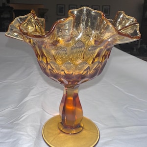 vintage Fenton amber glass compote or pedestal candy dish