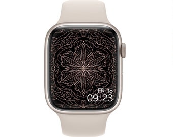 Apple Watch Wallpaper Gold Metallic Mandala, Apple Watch Face Floral Romance, Smart Watch Minimal Linear, 4 Design Pack