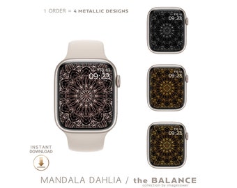 Apple Watch Wallpaper Gold Metallic Mandala, Apple Watch Face Floral, Smart Watch Minimal Linear Design Pack