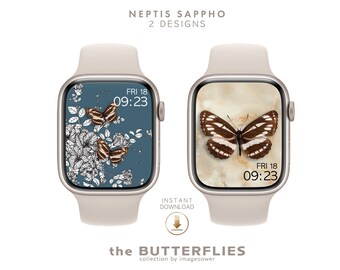 Butterfly Apple Watch Wallpaper Neptis Sappho, Boho Apple Watch Face, Smart Watch Minimal Linear Design Pack, Bohemian gift for Women
