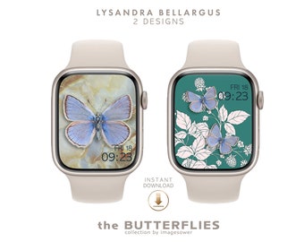 Butterfly Apple Watch Wallpaper Lysandra Bellargus, Boho Apple Watch Face, Smart Watch Minimal Linear Design Pack, Bohemian gift for Women