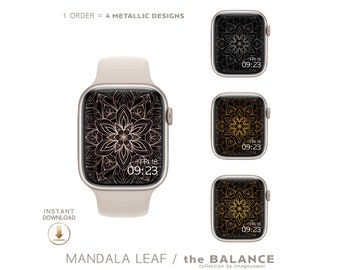 Apple Watch Wallpaper Gold Metallic Mandala, Apple Watch Face Floral Leaf, Smart Watch Minimal Linear Design Pack