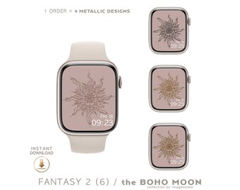 Apple Watch Wallpaper Gold Metallic Sun, Boho Apple Watch Face, Smart Watch Minimal Linear Design Pack, Witchy Decoration