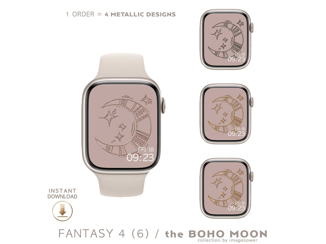 Apple Watch Wallpaper Gold Metallic Twirl Moon, Boho Apple Watch Face