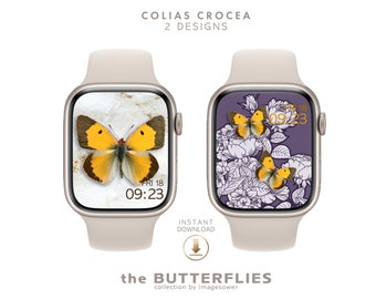 Butterfly Apple Watch Wallpaper Colias Crocea, Boho Apple Watch Face, Smart Watch Minimal Linear Design Pack, Bohemian gift for Women