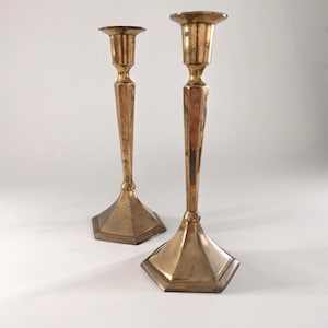MCM Brass Candlestick Pair | Art Deco | Hollywood Regency Vintage Decor