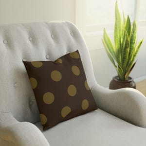 Chocolate Brown/Olive Polka Dot Cushion 100% Cotton: Cozy Home Decor, Living Room Accents, Sofa Pillow, Modern Interior Styling