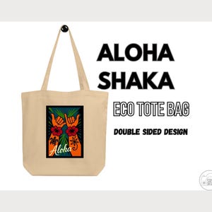 Strandtasche, Hawaii Öko-Einkaufstasche mit Hibiskusblüten und Shaka Händen, wiederverwendbare Strand- und Reise-Shopper aus Bio-Baumwolle, Tropisches Luau Geschenk