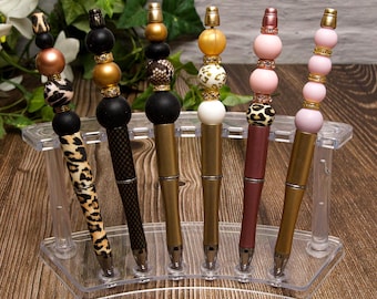 Beaded Pens: Gold, Black, Pink & Leopard - Glam Desk Accessories