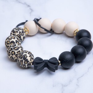 Bowtie Beaded Wristlet Keychain | Leopard Print, Black & Cream