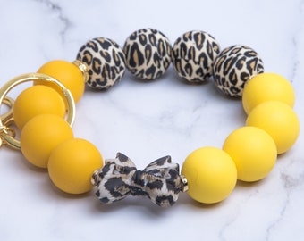 Leopard Yellow Wristlet | Leopard Bracelet Keychain | Yellow wristlet keychain | Mother's Day gift | bridesmaid gift box | Gift for her