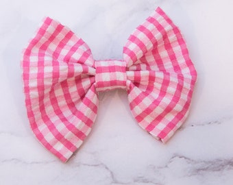 Pink and White Checkerboard Hair Bow Clip |  Easter Pink Hair Clips | Hair Bows | easter gift for girls | Hair Bows for girls