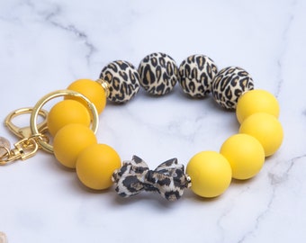 Leopard Yellow Wristlet | Leopard Bracelet Keychain | Yellow wristlet keychain | Mother's Day gift | bridesmaid gift box | Gift for her