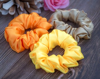 SUNNY SATIN Scrunchies | GOLDEN Hair Accessories | Orange, Yellow, Gold Scrunchies | maid of honour gift | gift for her