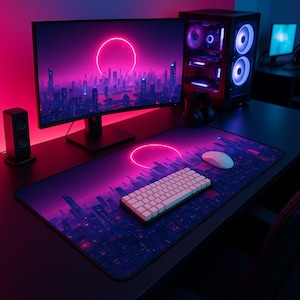 Neon City Desk Mat | Vibrant Desk Pad for Gamers, Office Decor, Gift for Tech Lovers, Anti-Slip Mouse Mat, Gaming Accessory