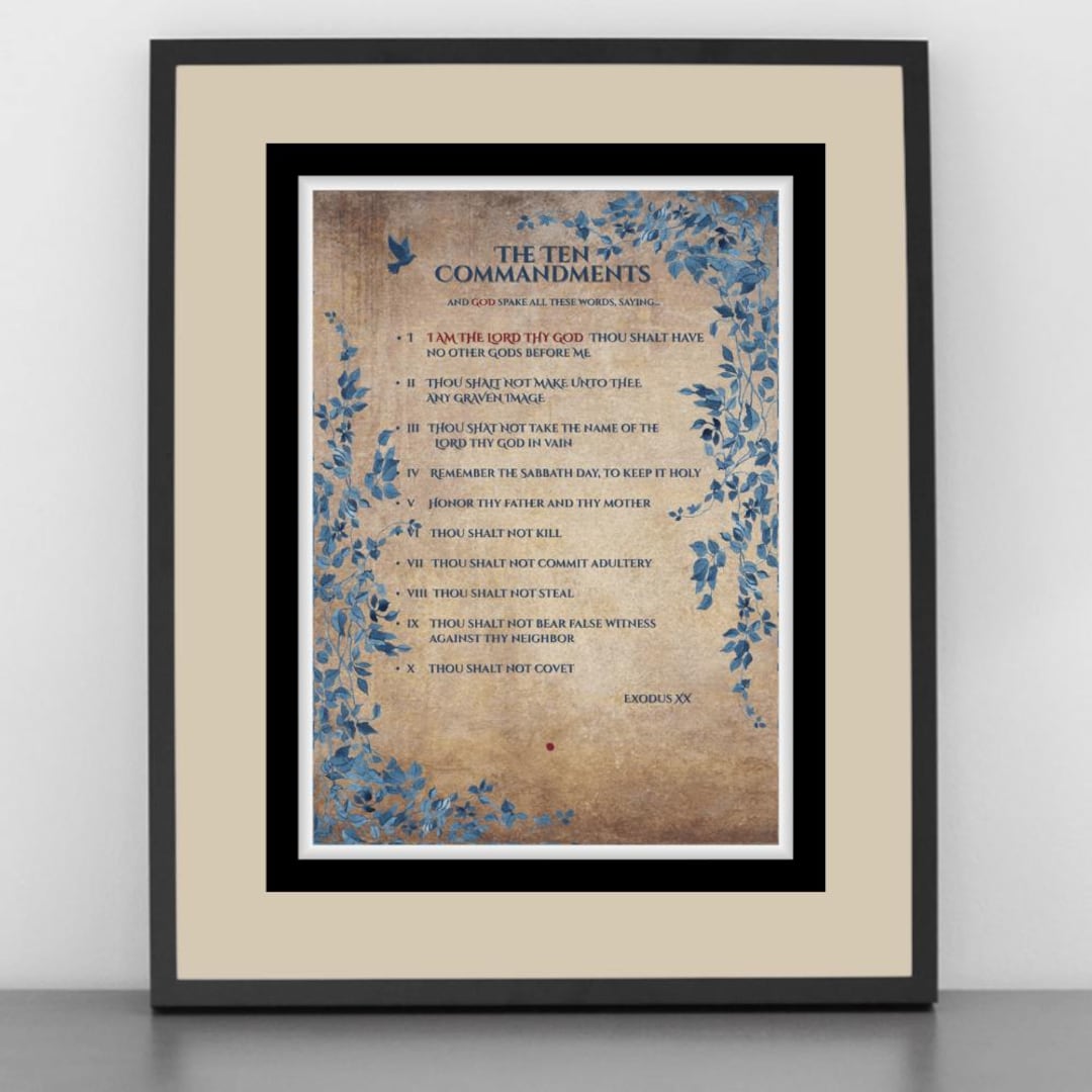 Ten Commandments Scripture Art: Exodus 20 KJV (11 X 14 Inch Digital ...