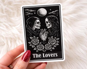 The Lovers Tarot Sticker – Gothic Skeleton Love, Dark Romance Vinyl Sticker