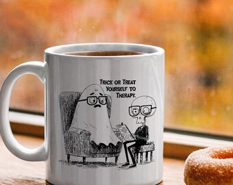 Divertida taza de Halloween: fantasma, esqueleto, regalo de humor terapéutico
