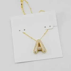 Custom Bubble Initial Necklace Pave Initial Gold Necklace, with CZ Diamonds