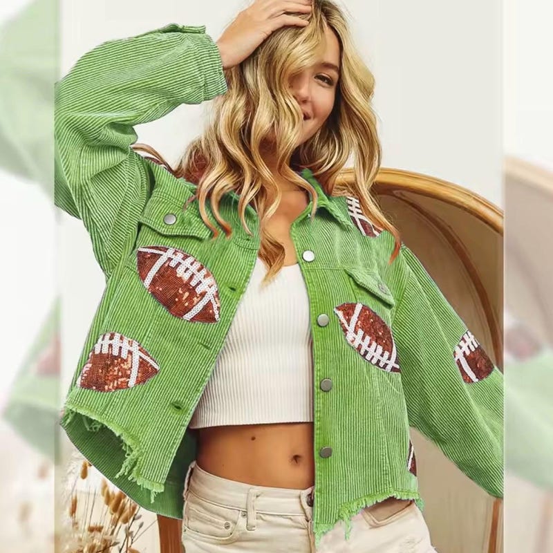 Football Towel & Sequin Embroidery Denim Jacket
