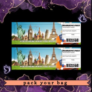 Custom Boarding Pass Ticket  Editable Travel Gift Template – Personalized Digital Surprise Trip Reveal, Vacation Ticket  Printable Gift Idea