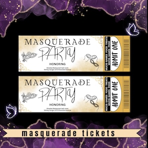 Elegant Masquerade Ball Ticket Template , Editable Party Invitation, Printable Prom Ticket for Sweet 16 Masquerade or New Year’s Eve Dance,
