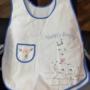 Vintage Child's Full-Size Apron - Humpy Dumpty Embroidery - Nursery Rhyme Kitchen Play Smock