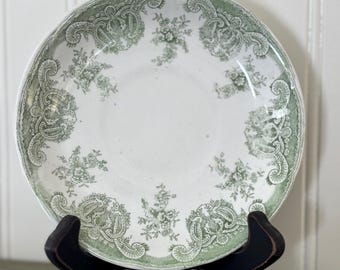 Antique Edwardian English Green Transferware Dinner Plates and Saucer, Choice