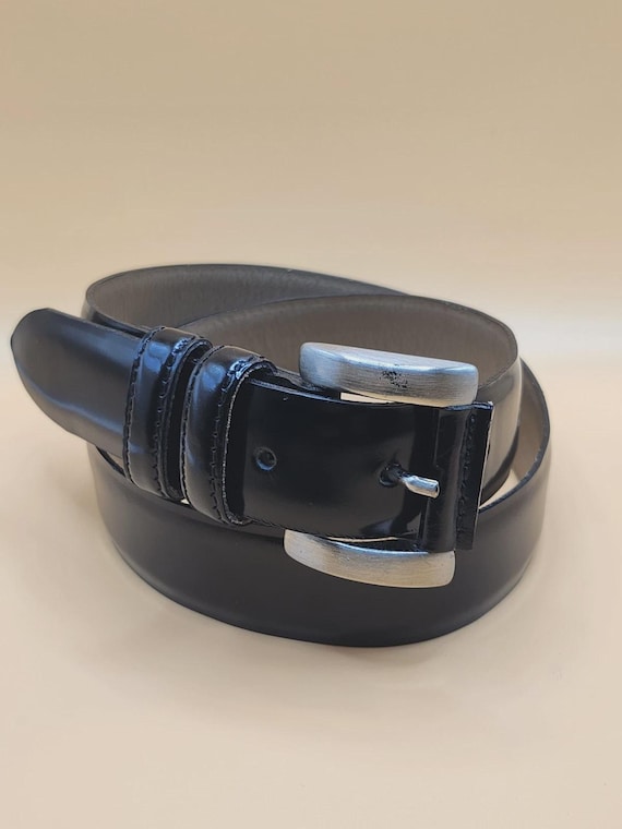 Vintage Luxury LINEA PELLE Italy Silver Buckle Black Patent  display picture 1