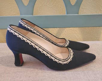 Ultra Rare Worn Once 90s Vintage CHRISTIAN LOUBOUTIN Embroidered Pumps Shoe Size 36.5 / 6.5 US