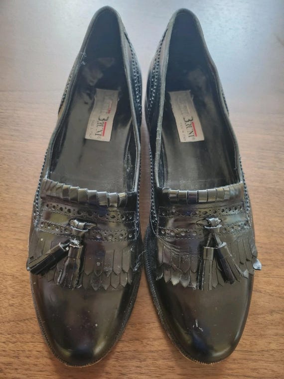 Bruno Magli Tassel Loafers Mens 7 M Black Leather Slip On Dress Shoes Italy Bruno Magli Mens Brown Leather Slip on Tassel Loafer Shoes  main image 3