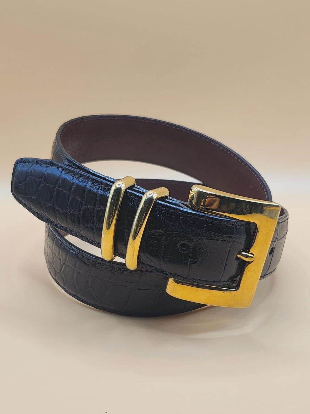 MCM Crocodile Leather Belt w/Gold Buckle size L MCM vintage crocodile leather women main image 2