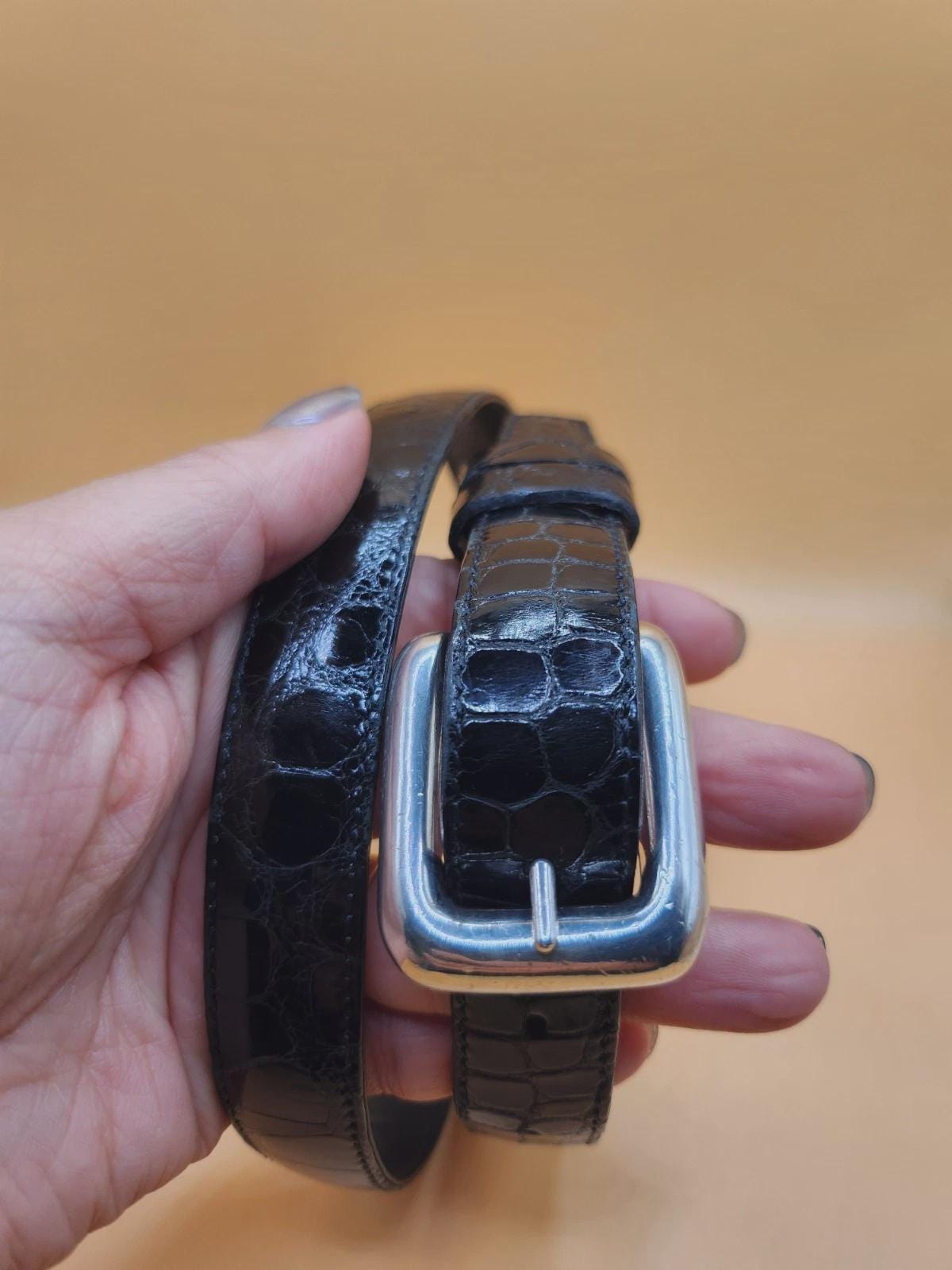 Vintage Rare Patricia Von Musulin Alligator Belt w/Bakelite? Buckle 36”x1.5” Patricia Von Musulin Alligator Belts With Sterling Silver  main image 3
