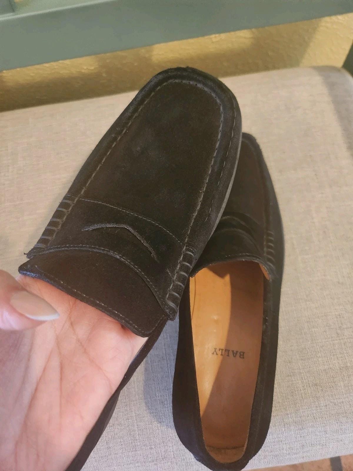 Barely Worn Bally Mens Black Suede Square Toe Penny Loafers 