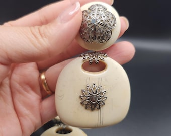 Jay Strongwater Feinberg Earrings | Cream Silver Dangle Statement Earrings | Unsigned Designer Jewelry