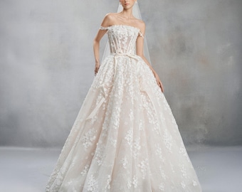 Off Shoulder Lace Wedding Dress Corset Luxury Ball Gown Princess Bridal Dress