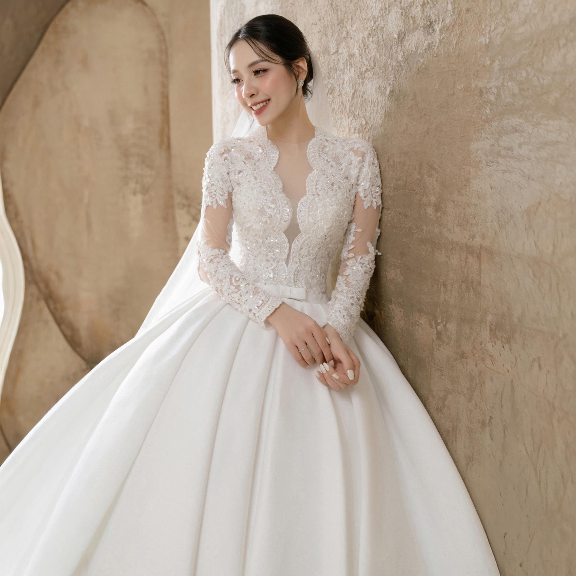 knee length dresses for ladies Modest Sweetheart Queen Anne Neckline Wedding Dress – Rosymae