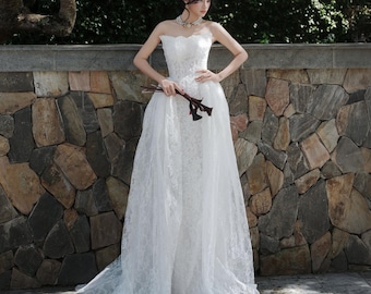 Vestido de novia vasco con cintura de encaje, vestido de novia con hombros descubiertos, corsé, talla grande a medida