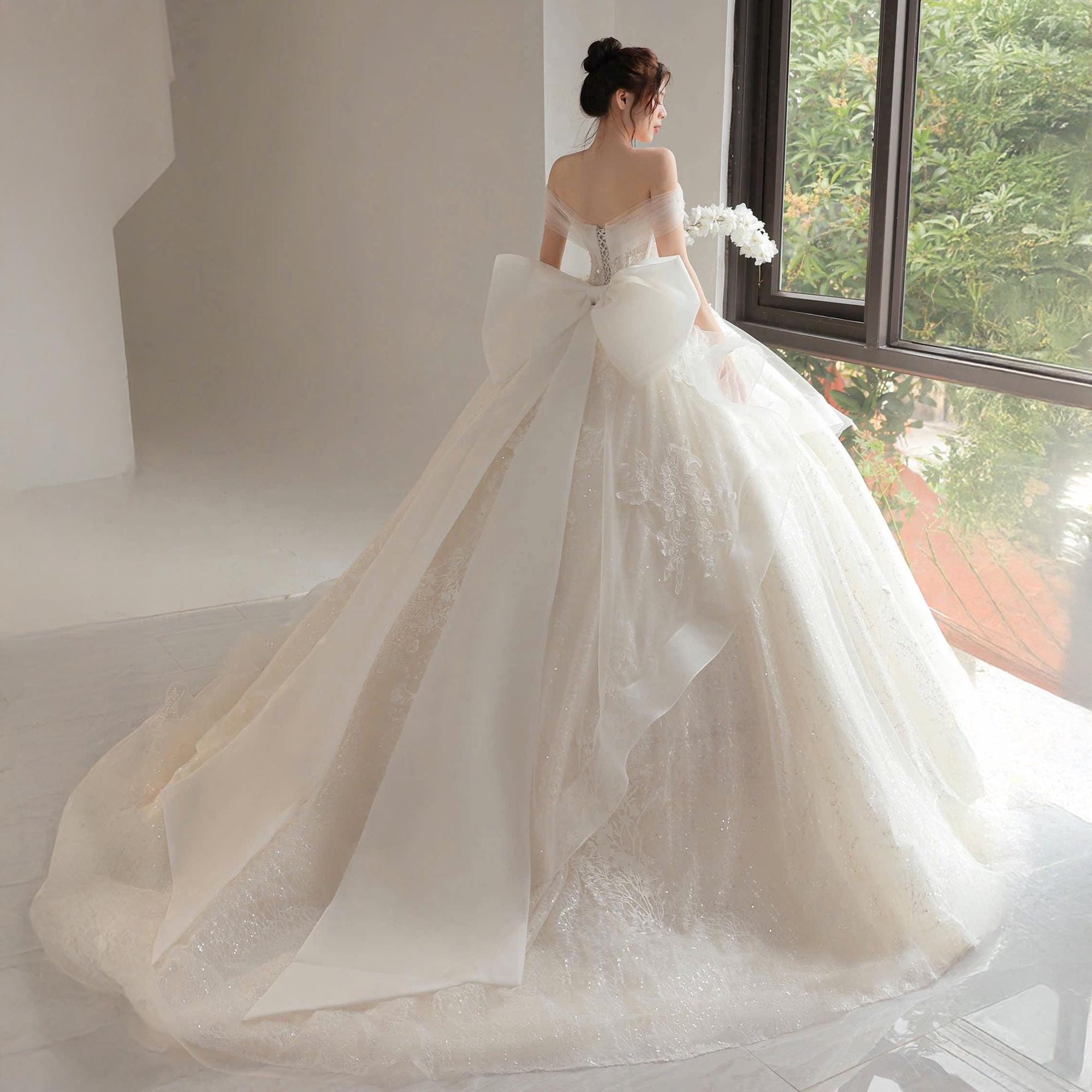 lace wedding dress with bow Sexy A Line Wedding Dress Satin Bow Sashes  Lisposa