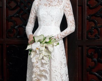 etsy long sleeve lace wedding dress Lace Wedding Dress with Long Sleeves, Open Back Wedding Dress, Lace Elopement Wedding Dress, Lace Bridal Gown