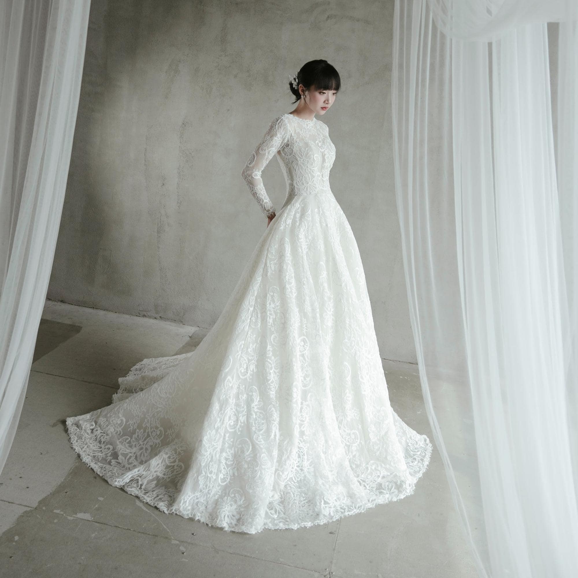 Lace A-line Wedding Dress, Long Sleeve Bridal Gown, Long Train - Etsy