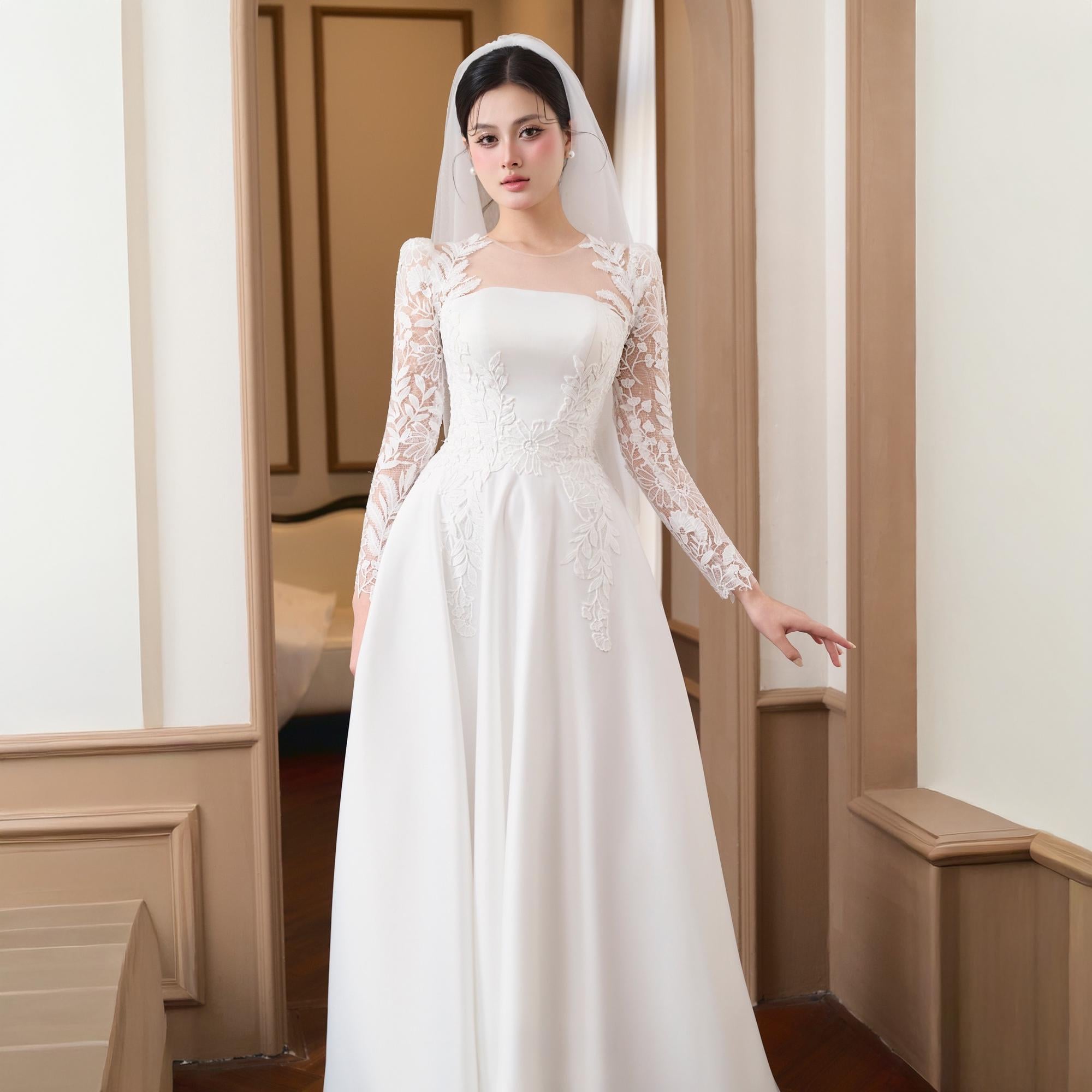 A Line Wedding Dress Lace Sleeve Square Neck - Etsy A Line Wedding Dress Lace Sleeve Square Neck - Etsy