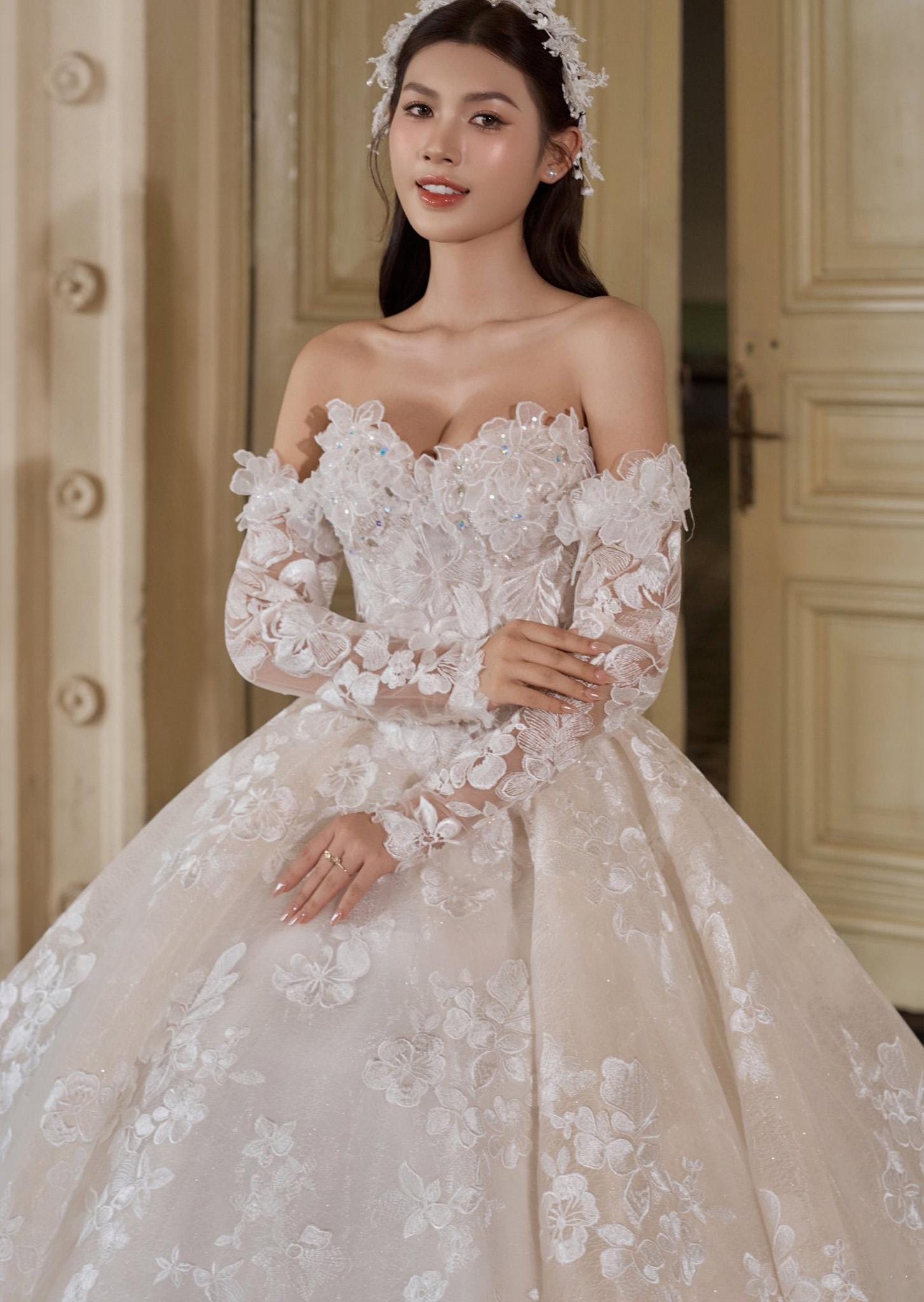 floral lace off the shoulder wedding dress Desiree Off Shoulder A Line Wedding Dress