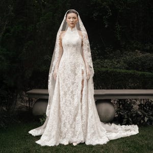 long sleeve halter wedding dress Lace Open Back Mermaid Sheer Long Sleeve Halter Wedding Dress