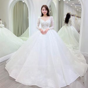 Luxury Princess Wedding Dress Luxury Beaded Bridal Gown Sparkly Wedding Dress Long Sleeves