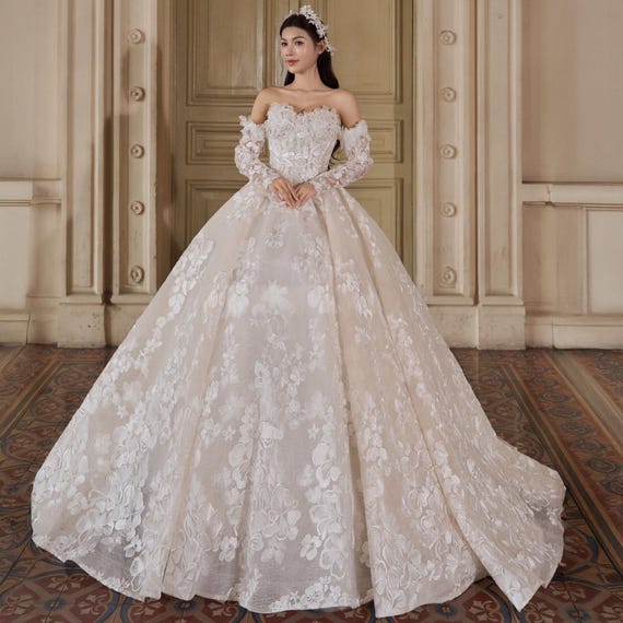off the shoulder wedding dress with detachable skirt Detachable Sleeves and Straps