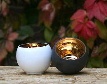 Gold Plated Teacup, Minimalist Spherical Tea Bowl