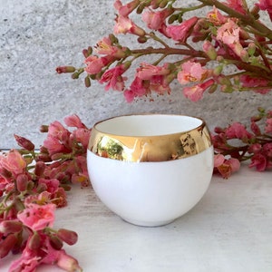 Minimalist Tea Bowl with Gold Rim, White Porcelain Cup